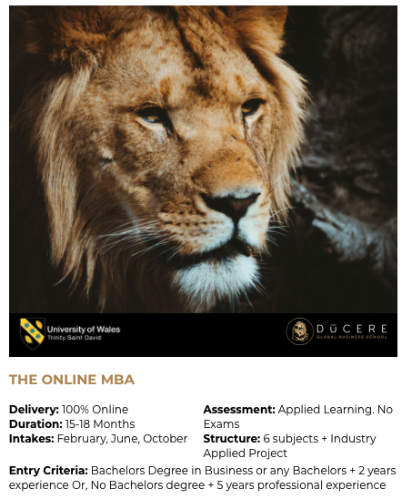 The Online MBA from Ducere & University...